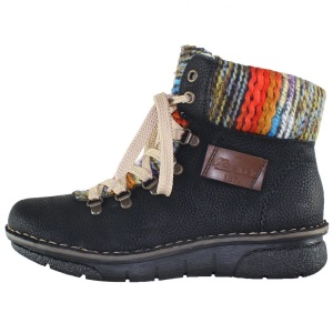 Ghete dama, negru, casual, piele ecologica, imblanite, cu talpa joasa, Rieker 73343-00-Negru