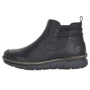 Ghete dama, negru, casual, piele ecologica, imblanite, cu talpa joasa, Rieker 73362-00-Negru