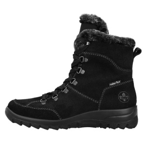 Ghete dama, negru, casual, piele intoarsa, impermeabile, imblanite, cu talpa joasa, Rieker L7145-00-Negru