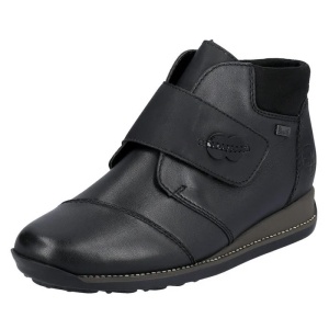 Ghete dama negru casual piele naturala impermeabile imblanite cu talpa joasa Rieker 44255-00-Negru