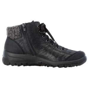 Ghete dama negru casual piele naturala impermeabile imblanite cu talpa joasa Rieker L7110-01-Negru