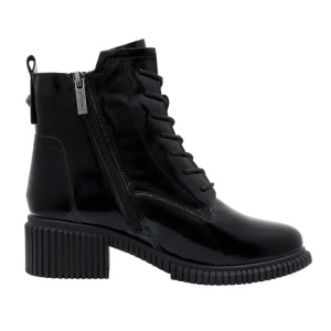Ghete dama negru casual piele naturala lacuita cu toc Pass Collection J8B21602-01-L-Negru