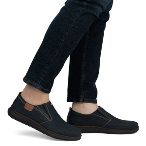 Pantofi barbati albastru casual piele naturala perforati cu talpa joasa Rieker 10452-14-Albastru
