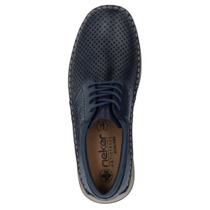 Pantofi barbati albastru casual piele naturala perforati cu talpa joasa Rieker 05213-14-Albastru