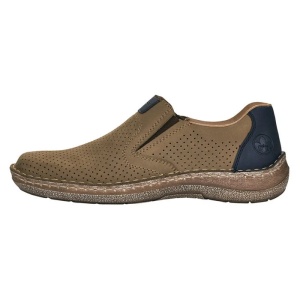 Pantofi barbati, bej, casual, piele naturala, perforati, cu talpa joasa, Rieker 03076-64-Bej