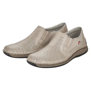 Pantofi barbati bej casual piele naturala perforati cu talpa joasa Rieker 05297-60-Bej