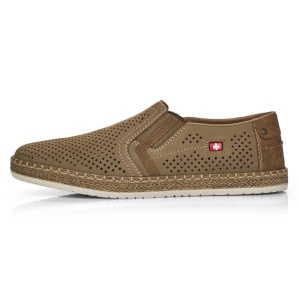Pantofi barbati, maro, casual, piele naturala, perforati, cu talpa joasa, Rieker B5297-64-Maro