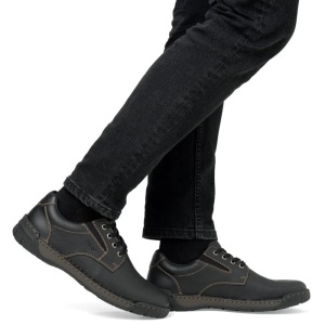 Pantofi barbati negru casual piele naturala cu talpa joasa Rieker B0306-00-Negru