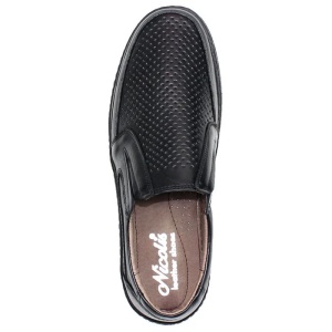 Pantofi barbati negru casual piele naturala perforati cu talpa joasa Nicolis 200589-Negru