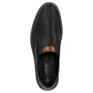 Pantofi barbati negru casual piele naturala perforati cu toc Rieker 13459-00-Negru