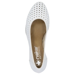 Pantofi dama alb casual piele ecologica perforati cu toc Rieker 41057-80-Alb