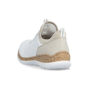 Pantofi dama alb casual piele ecologica si textil cu talpa joasa Rieker N4286-80-Alb