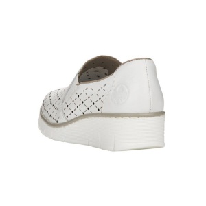 Pantofi dama alb casual piele naturala perforati cu talpa joasa Rieker 53795-80-Alb