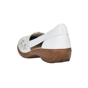 Pantofi dama alb casual piele naturala perforati cu talpa joasa Rieker 41356-80-Alb