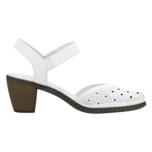 Pantofi dama alb casual piele naturala perforati cu toc Rieker 40991-80-Alb