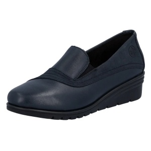 Pantofi dama albastru casual piele naturala cu platforma Rieker L5356-14-Albastru