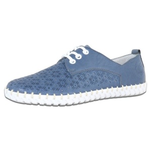 Pantofi dama albastru casual piele naturala perforati cu talpa joasa Rieker L1307-12-Albastru