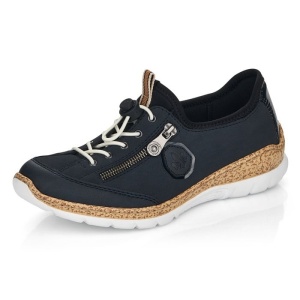 Pantofi dama albastru inchis casual piele ecologica cu talpa joasa Rieker N4263-14-Albastru-Inchis