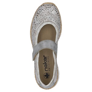 Pantofi dama argintiu casual piele ecologica cu talpa joasa Rieker N4299-90-Argintiu
