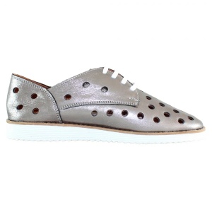 Pantofi dama argintiu casual piele naturala perforati cu talpa joasa Dogati 1205-Argintiu