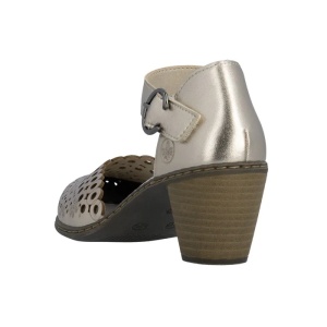 Pantofi dama auriu casual piele naturala perforati cu toc Rieker 40902-90-Auriu