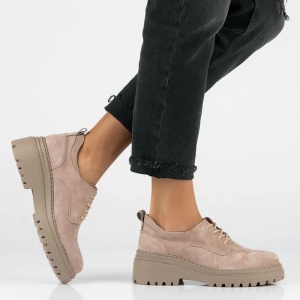 Pantofi dama bej casual piele intoarsa cu platforma Filippo DP6123-24-TP-Bej