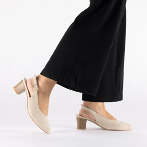 Pantofi dama bej casual piele intoarsa cu toc Rieker 44651-60-Bej