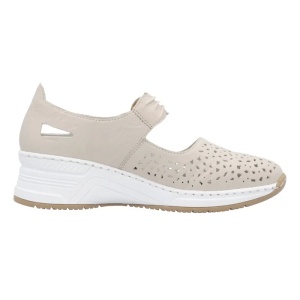 Pantofi dama bej casual piele naturala perforati cu platforma Rieker N4382-60-Bej