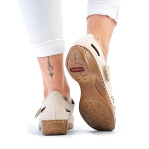 Pantofi dama bej casual piele naturala perforati cu talpa joasa Rieker 41369-60-Bej