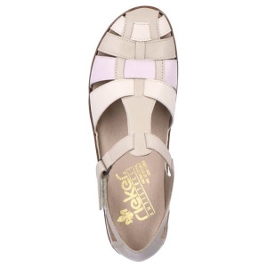 Pantofi dama bej casual piele naturala perforati cu talpa joasa Rieker 45869-60-Bej