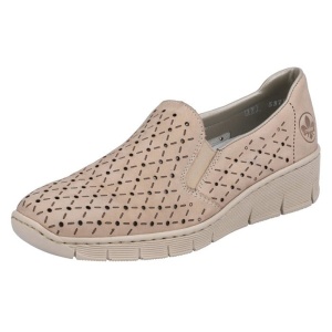 Pantofi dama bej casual piele naturala perforati cu talpa joasa Rieker 53795-60-Bej