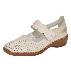 Pantofi dama bej casual piele naturala perforati cu talpa joasa Rieker 41399-60-Bej