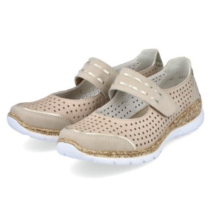Pantofi dama bej casual piele naturala perforati cu talpa joasa Rieker N4257-60-Bej