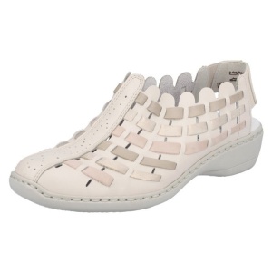 Pantofi dama bej casual piele naturala perforati cu talpa joasa Rieker 413V8-60-Bej