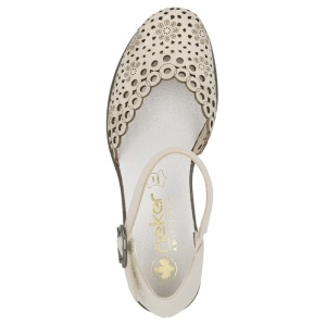 Pantofi dama bej casual piele naturala perforati cu toc Rieker 40902-60-Bej