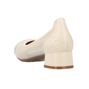 Pantofi dama bej elegant piele naturala perforati cu toc Rieker 45065-80-Bej