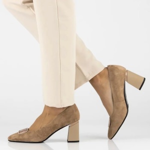 Pantofi dama bej eleganti piele intoarsa cu toc Filippo DP6176-24-BE-Bej