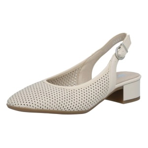 Pantofi dama bej eleganti piele naturala perforati cu toc Rieker 43458-60-Bej