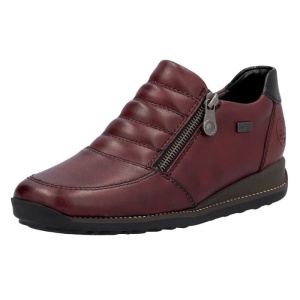 Pantofi dama bordo casual piele naturala impermeabili cu talpa joasa Rieker 44268-35-Bordo