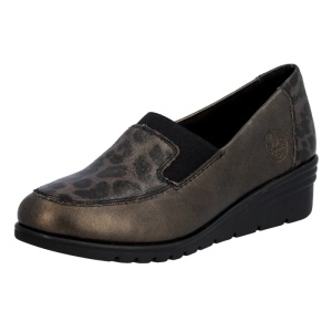 Pantofi dama bronz casual piele naturala cu platforma imprimeu leopard Rieker L5351-90-Bronz
