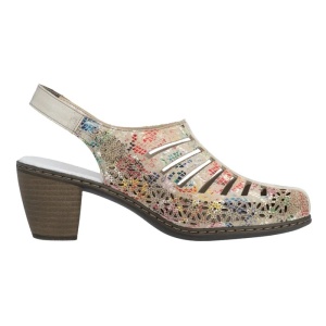 Pantofi dama multicolor casual piele naturala perforati cu toc Rieker 40959-90-Multicolor