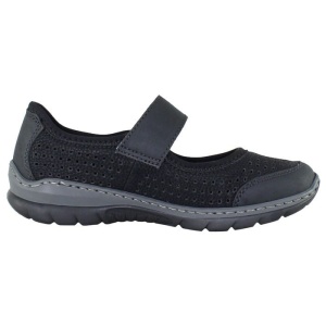 Pantofi dama negru casual piele ecologica perforati cu talpa joasa Rieker L32B5-00-Negru