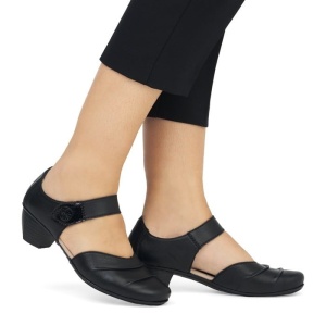 Pantofi dama negru casual piele naturala cu toc Rieker 41792-00-Negru