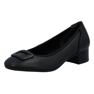 Pantofi dama negru casual piele naturala cu toc Rieker 43453-00-Negru