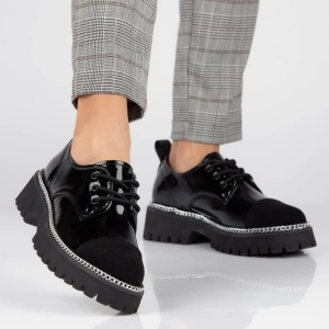 Pantofi dama negru casual piele naturala lacuita cu platforma lant decorativ Filippo DP4581-23-BK-Negru