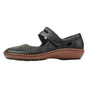 Pantofi dama, negru, casual, piele naturala, perforati, cu talpa joasa, Rieker 44875-00-Negru