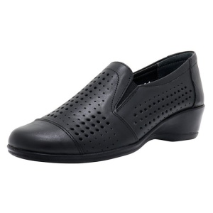 Pantofi dama negru casual piele naturala perforati cu talpa joasa Nicolis 13953-Negru