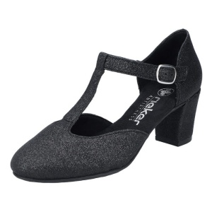 Pantofi dama negru elegant piele ecologica cu toc Rieker 41087-00-Negru