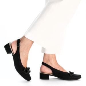 Pantofi dama negru elegant piele ecologica cu toc Rieker 47068-00-Negru