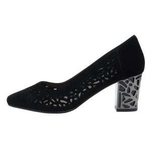 Pantofi dama, negru, eleganti, piele intoarsa, perforati, cu toc, Epica JIXQ675-X786-P8563BT-01-I-Negru